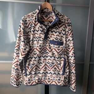 Eddie Bauer Cream Geo-Pattern Fleece Pullover - Small